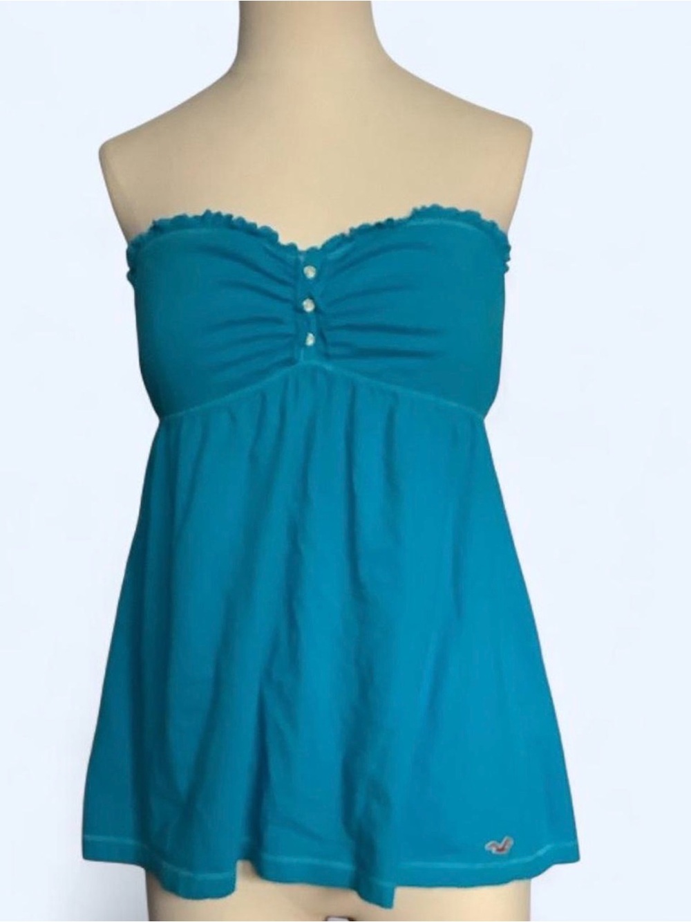 Hollister Blue Strapless Babydoll Top